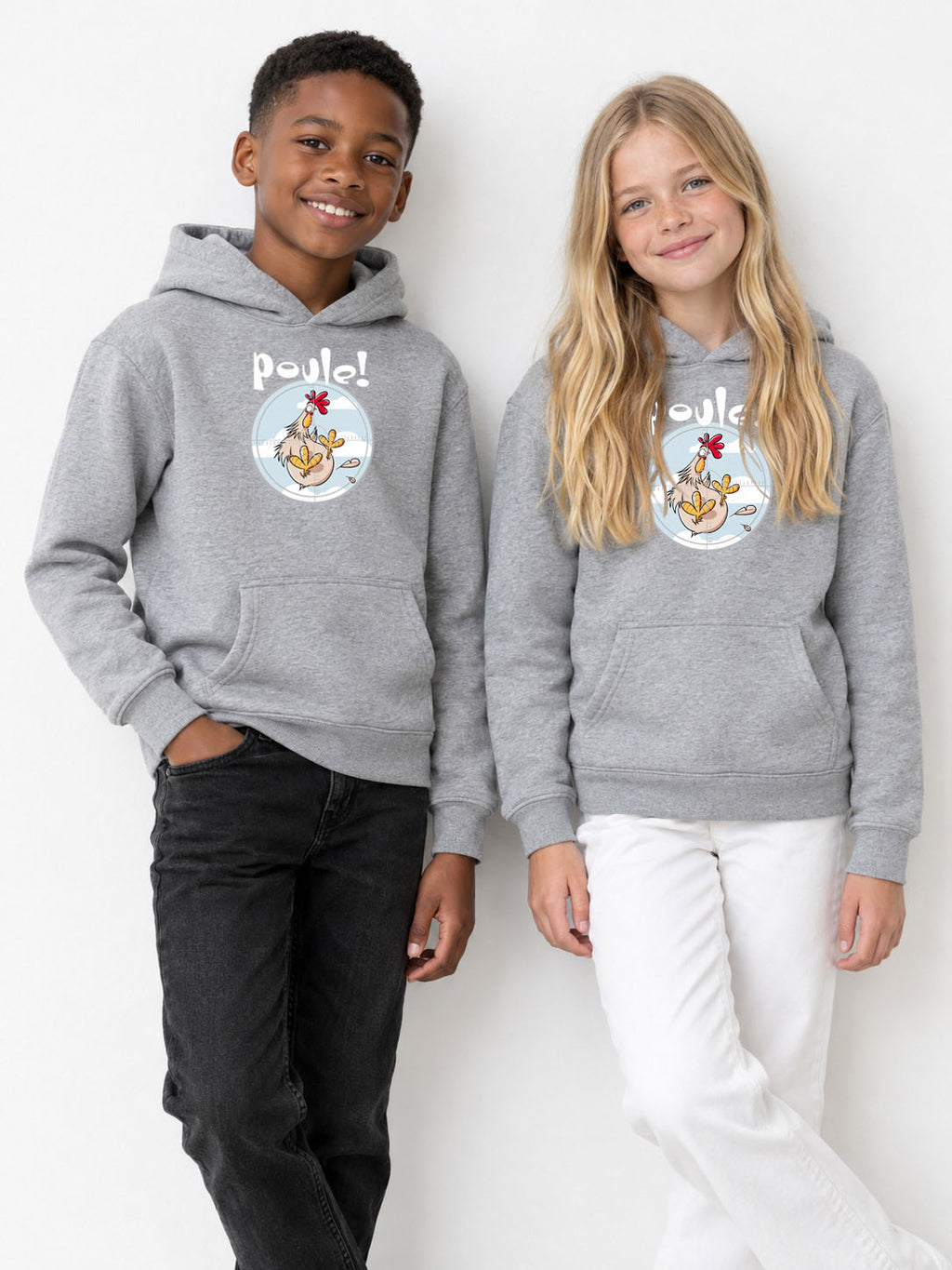 Kinder-Kapuzenpullover Huhn!