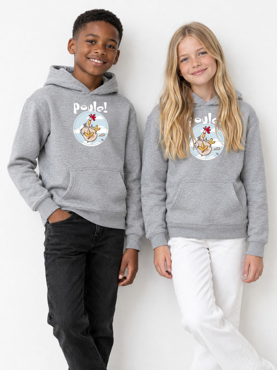 Kinder-Kapuzenpullover Huhn!