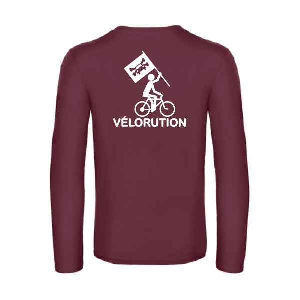 velorution - t shirt- manches- longues- original- humour- Burgundy impression Dos