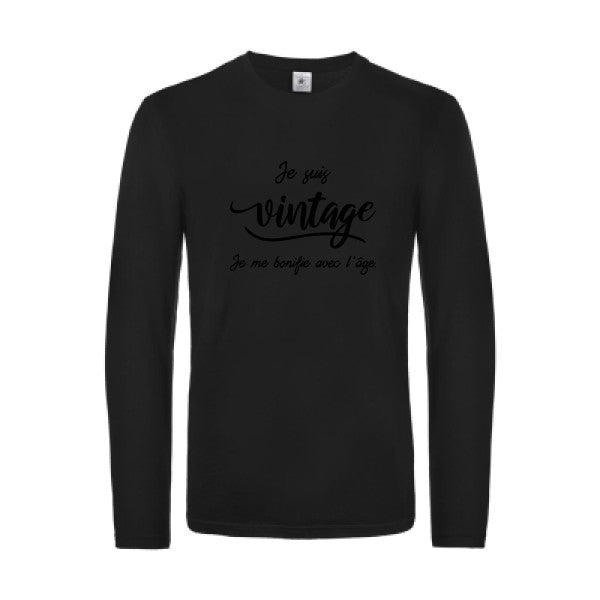 je suis vintage  - t shirt- manches- longues- original- humour- Black impression Face