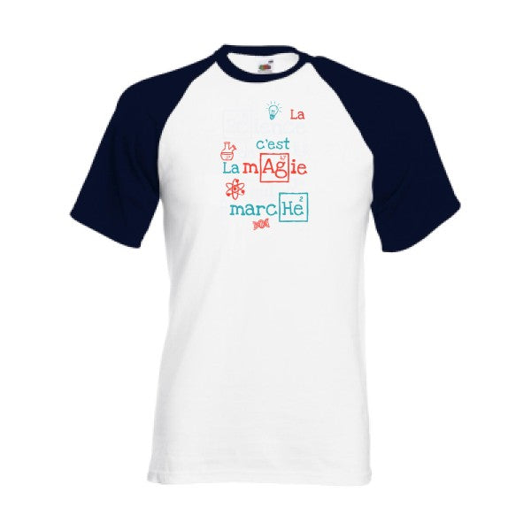 T-shirt fruit of the loom baseball  humour et Science  couleur White/Deep Navy