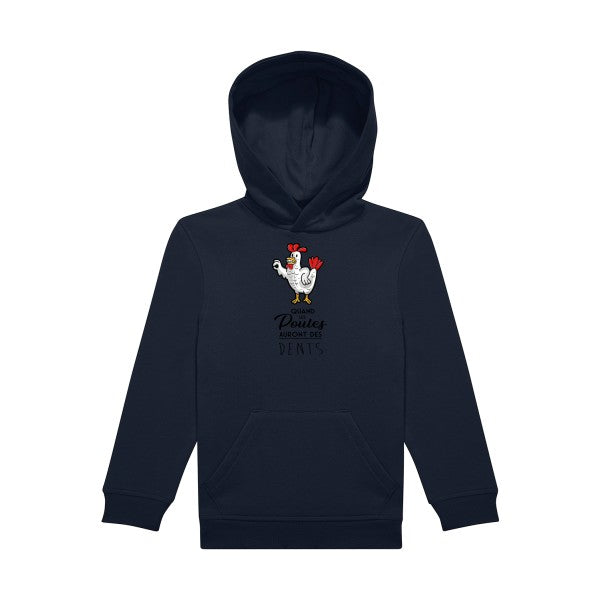 sweat capuche enfant Navy- quand-les-poules-auront-des-dents