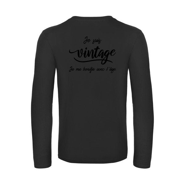 je suis vintage  - t shirt- manches- longues- original- humour- Black impression Dos