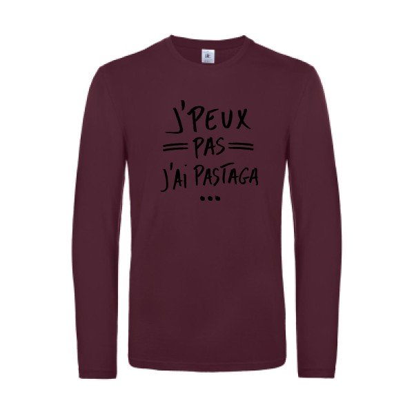 j peux pas j ai pastaga - t shirt- manches- longues- original- humour- Burgundy impression Face
