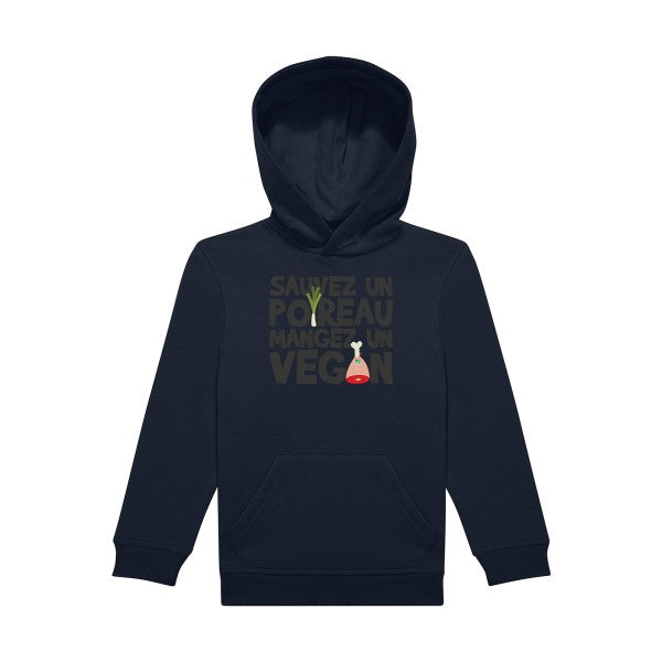 sweat capuche enfant Navy- vegan-poireau