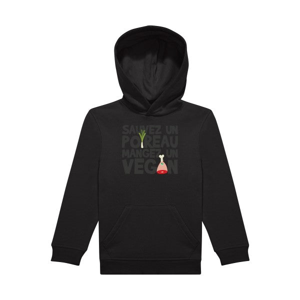 sweat capuche enfant Black vegan-poireau