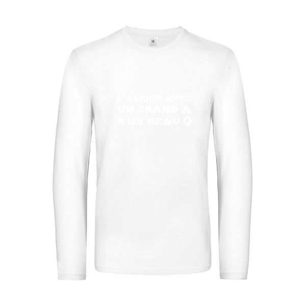 l amour avec un grand a et un beau q  - t shirt- manches- longues- original- humour- White impression Face