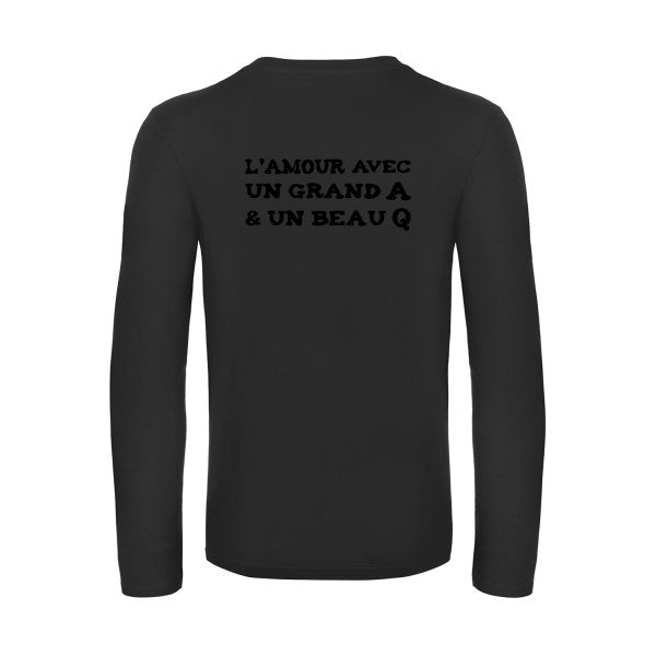 l amour avec un grand a et un beau q  - t shirt- manches- longues- original- humour- Black impression Dos