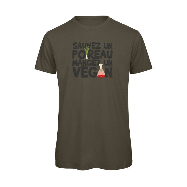 T-shirt humour original Vegan Poireau T Shirt couleur Khaki Green