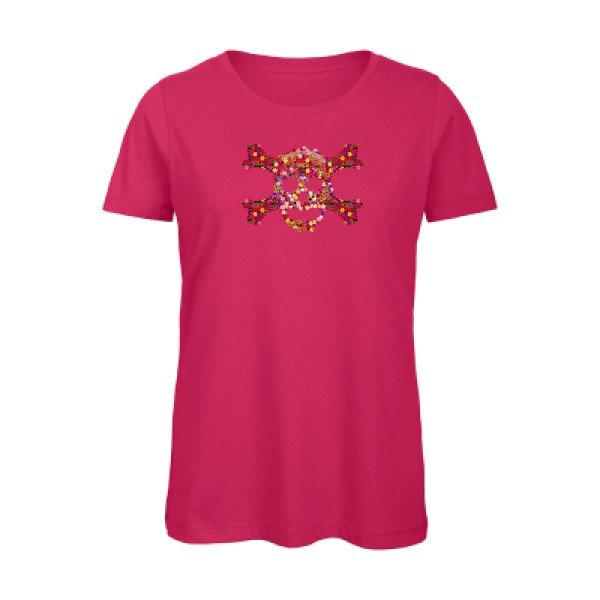 Floral-skull- - t-shirt original femme Fuchsia