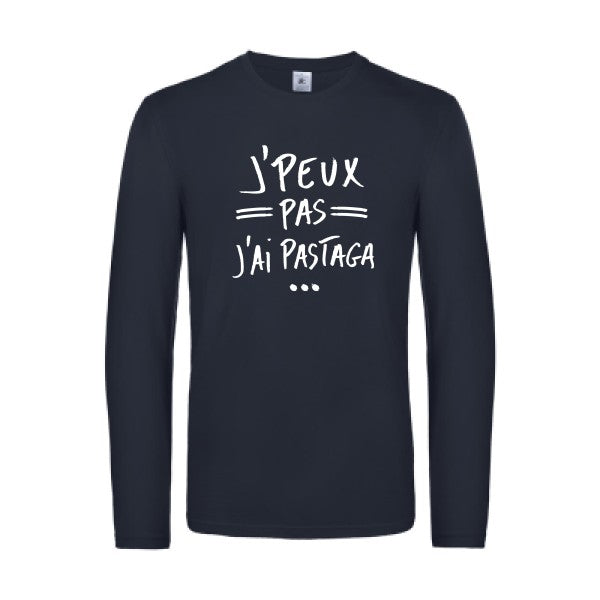 j peux pas j ai pastaga - t shirt- manches- longues- original- humour- Navy impression Face
