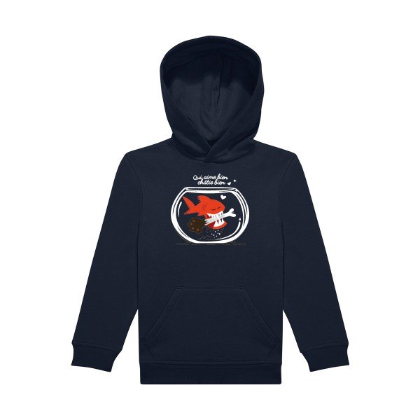 sweat capuche enfant Navy- Qui-aime-bien-chatie-bien..