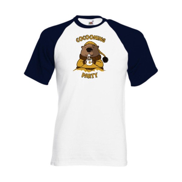 T-shirt fruit of the loom baseball  Cocooning  couleur White/Deep Navy